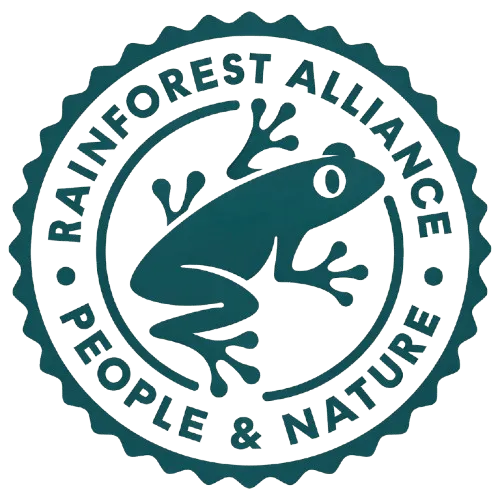 Rainforest Alliance People and Nature seal, certifying our commitment to ethical and sustainable coffee sourcing.